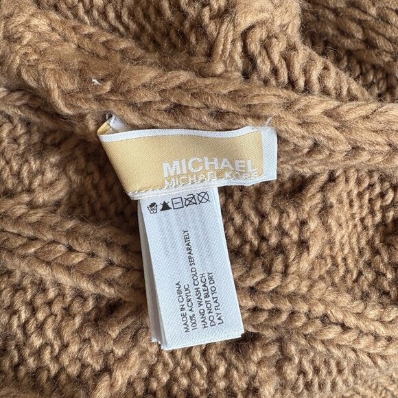 MICHAEL Michael Kors Women's Cable Knit Scarf and Beanie Set Camel - Picture 4 of 5